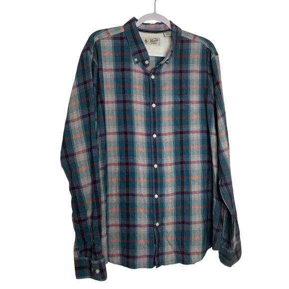 Penguin Men’s Button Down Shirt Blue Green Plaid Long Sleeve NWT Size 2XL - Picture 2 of 11